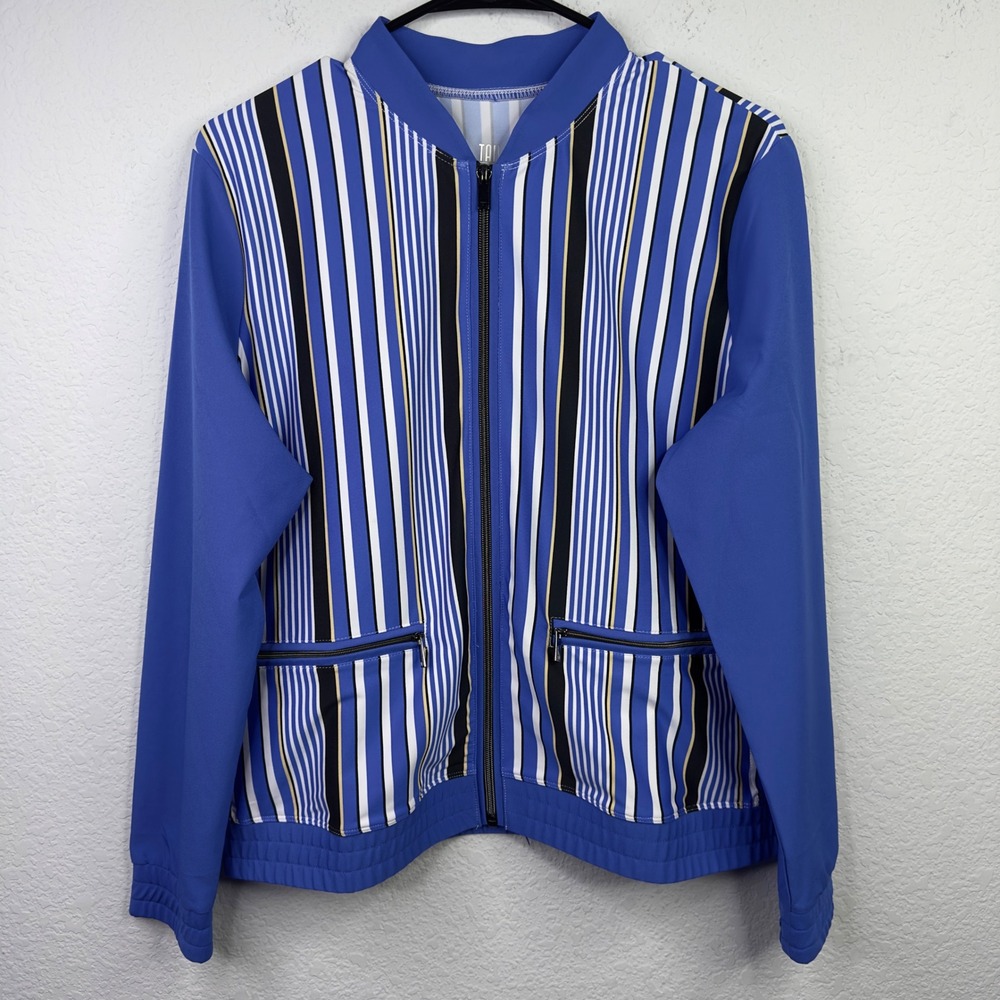 Tail Activewear Jacket Women L Blue White Stripe Zip Athleisure Golf Performance